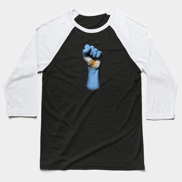 Flag of Argentina on a Raised Clenched Fist Baseball T-Shirt by jeffbartels